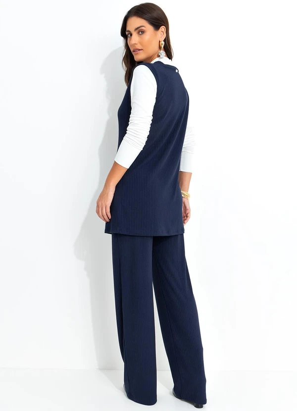 Quintess - Calça Azul Marinho em Malha Canelada 3