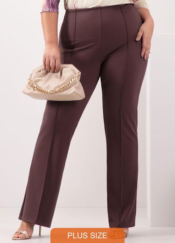 Lunender Mais Mulher - Calça Bailarina com Nervuras em Malha Marrom