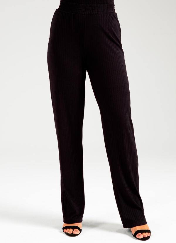 Cativa - Calça Canelado de Cintura Alta Preto