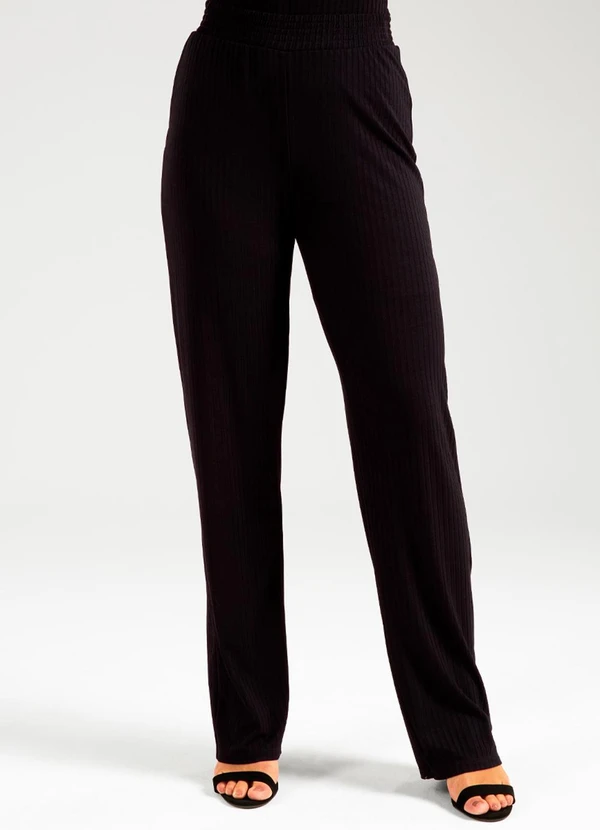 Cativa - Calça Canelado de Cintura Alta Preto