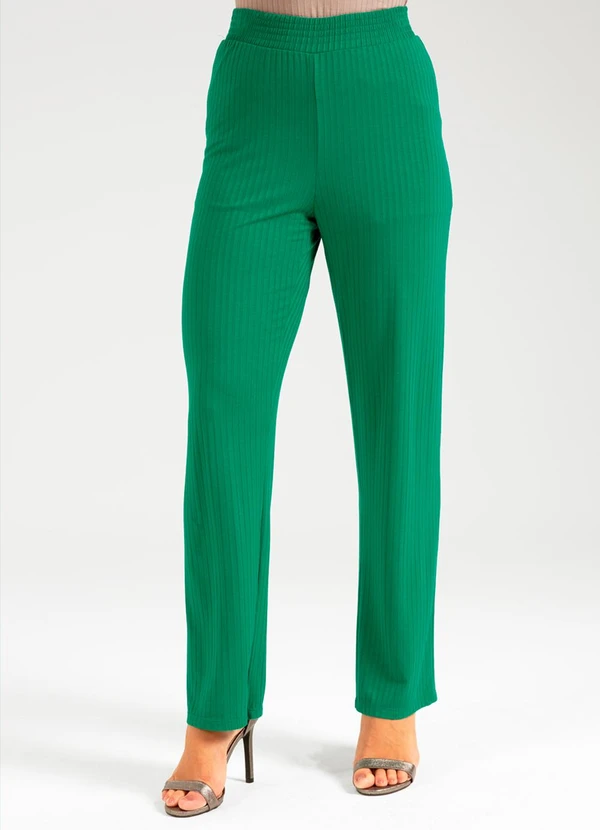 Cativa - Calça Canelado de Cintura Alta Verde