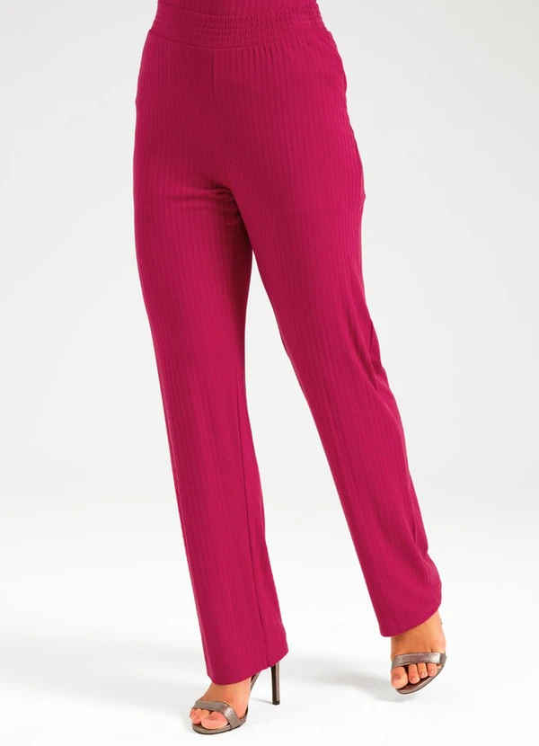 Cativa - Calça Canelado de Cintura Alta Vermelho