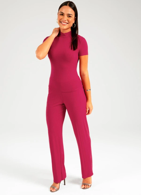 Cativa - Calça Canelado de Cintura Alta Vermelho 2