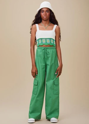 Authoria - Calça Cargo de Linho  Verde - AUTHORIA