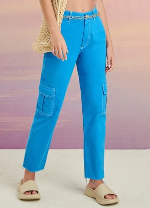 Authoria - Calça Cargo de Sarja Azul Azul - AUTHORIA