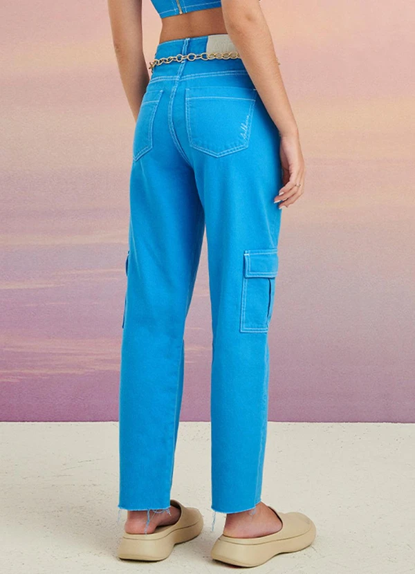 Authoria - Calça Cargo de Sarja Azul Azul 2