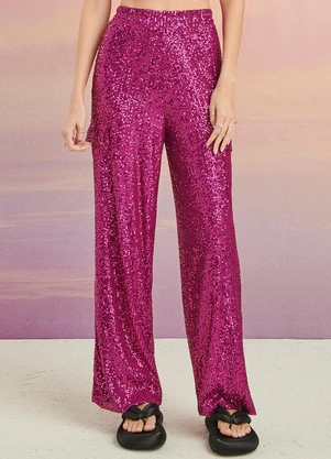 Authoria - Calça Cargo Fúcsia de Paetê Rosa - AUTHORIA