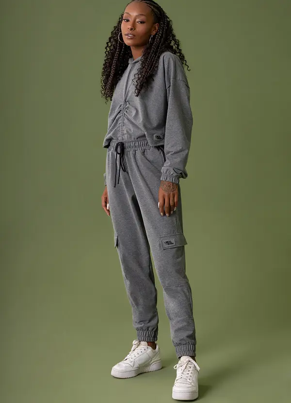 The Philippines - Calça Cargo Moletom Feminina Cinza 3