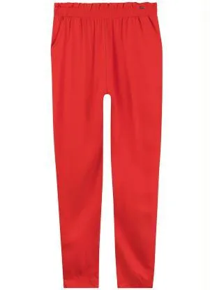 Marialícia - Calça Casual Comfy Básica Sarjada Vermelho - MARIALÍCIA