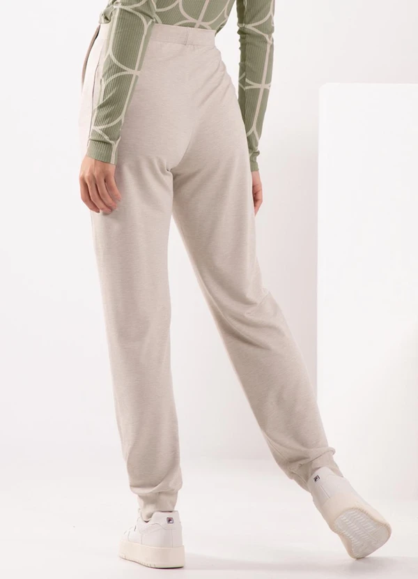 Lunender - Calça com Barras Ajustadas em Moletom Bege 2