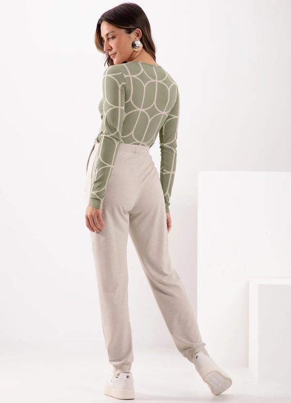 Lunender - Calça com Barras Ajustadas em Moletom Bege 4
