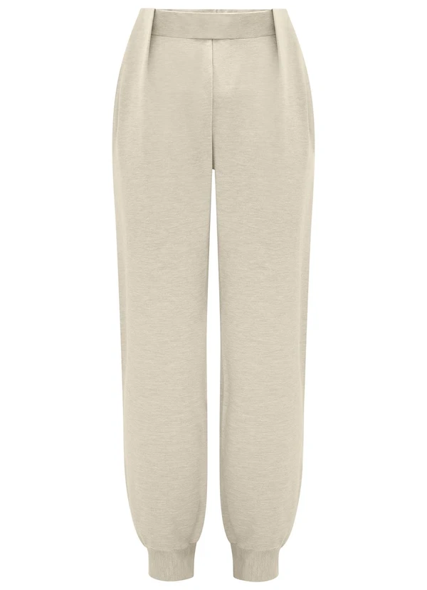 Lunender - Calça com Barras Ajustadas em Moletom Bege 5