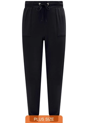 Lunender Mais Mulher - Calça com Bolsos e Cadarço em Moletom Preto - LUNENDER MAIS MULHER