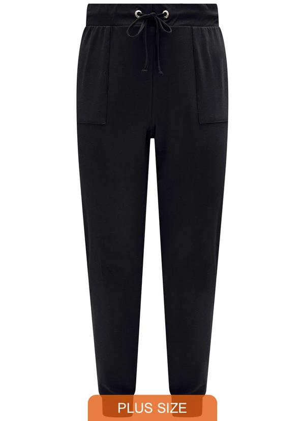 Lunender Mais Mulher - Calça com Bolsos e Cadarço em Moletom Preto