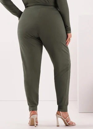 Lunender Mais Mulher - Calça com Bolsos e Cadarço em Moletom Verde - LUNENDER MAIS MULHER