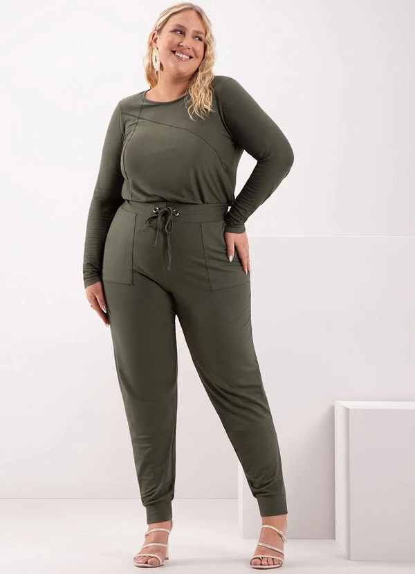 Lunender Mais Mulher - Calça com Bolsos e Cadarço em Moletom Verde