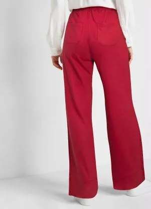 bonprix - Calça com Bolsos Frontais e Elástico Vermelha - BONPRIX