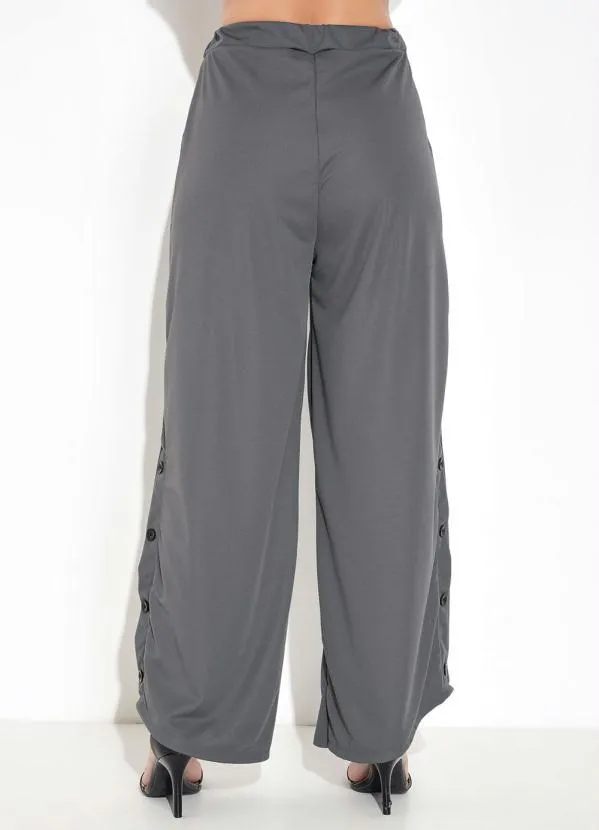 Moda Pop - Calça com Botões na Barra Cinza 2