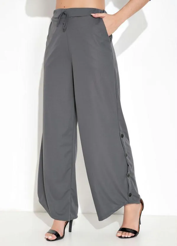 Moda Pop - Calça com Botões na Barra Cinza 3