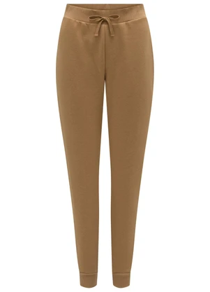 Lunender - Calça com Cadarço em Malha de Moletom Bege - LUNENDER