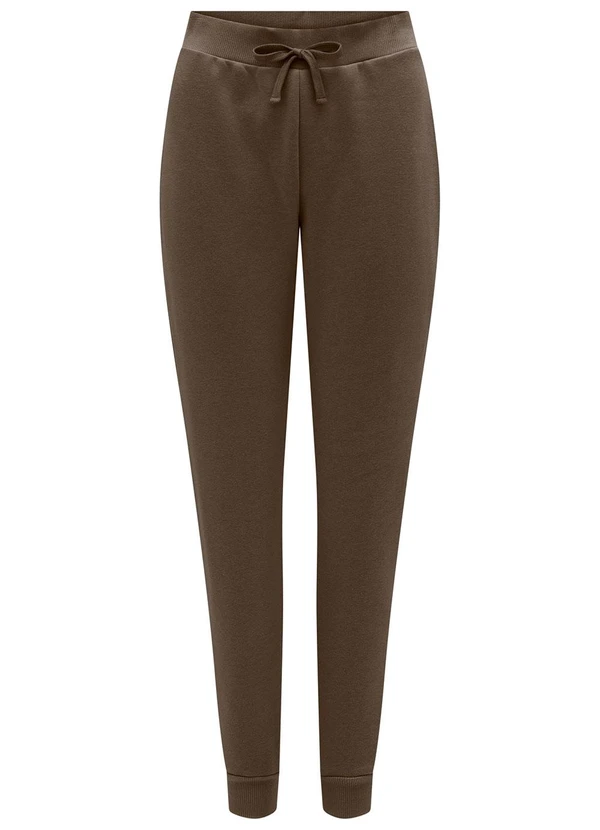 Lunender - Calça com Cadarço em Malha de Moletom Marrom