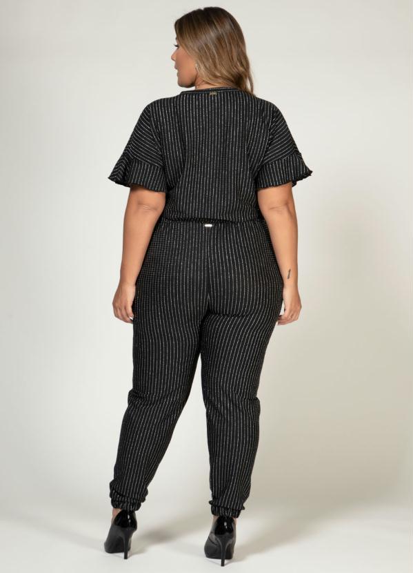 Quintess - Calça com Fios Metalizados Prata Preta 11