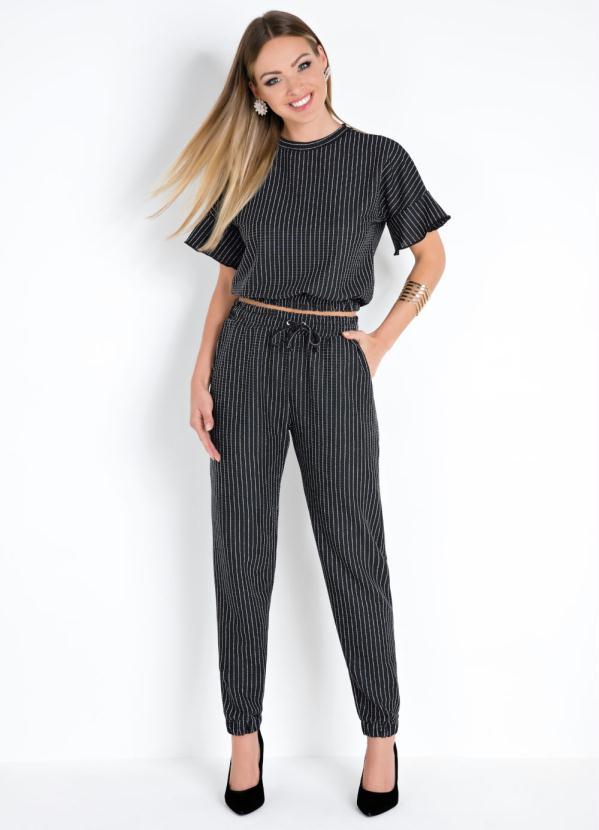 Quintess - Calça com Fios Metalizados Prata Preta 6