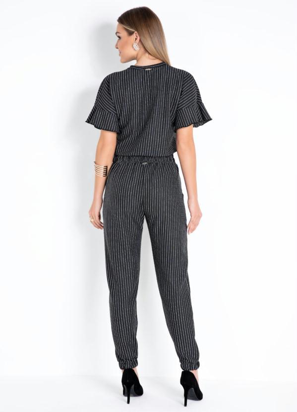 Quintess - Calça com Fios Metalizados Prata Preta 7