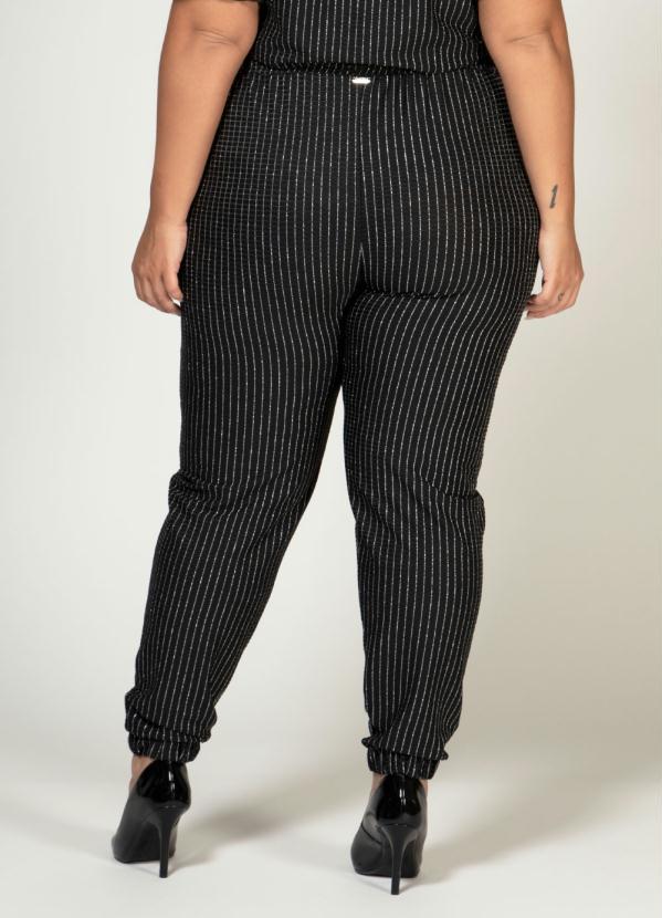 Quintess - Calça com Fios Metalizados Prata Preta 9