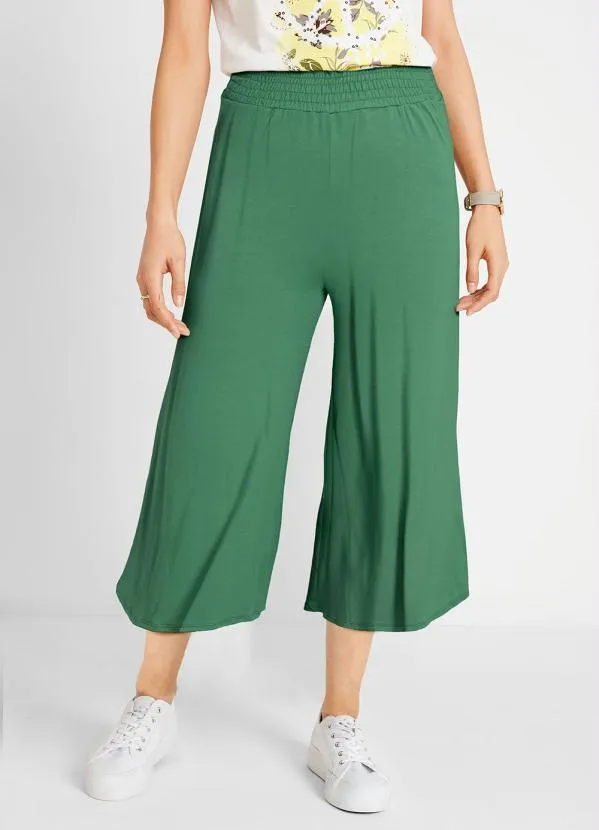 bonprix - Calça com Transpasse Verde Oliva