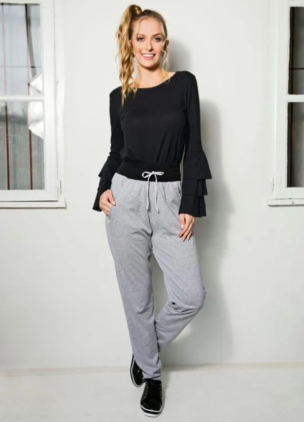 Moda Pop - Calça Comfort Cintura Alta Mescla com Bolsos 3