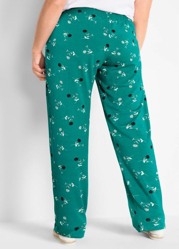 bonprix - Calça Comfort Pantalona Floral Verde 10