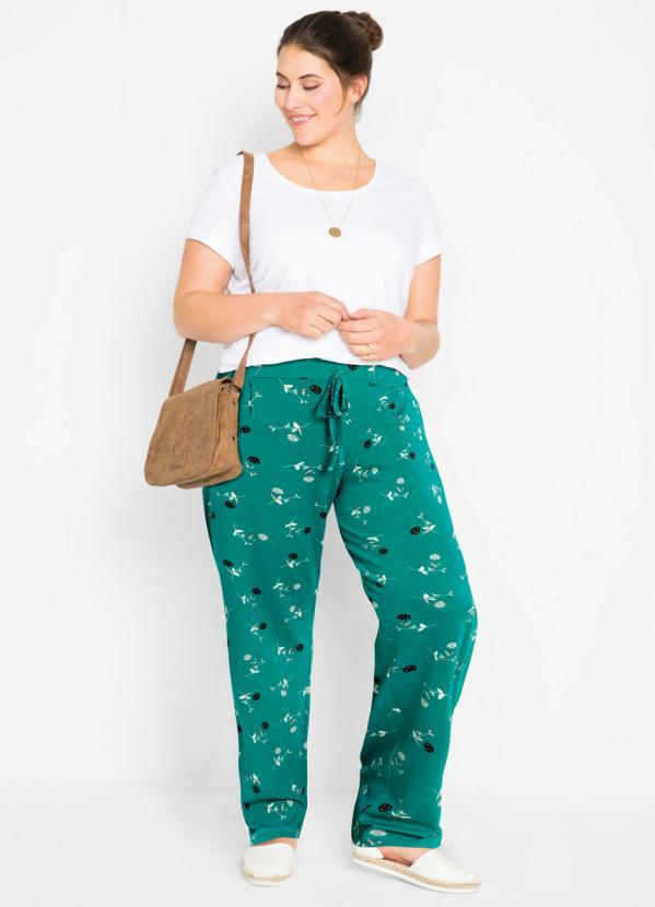bonprix - Calça Comfort Pantalona Floral Verde 11