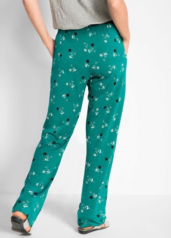 bonprix - Calça Comfort Pantalona Floral Verde 2