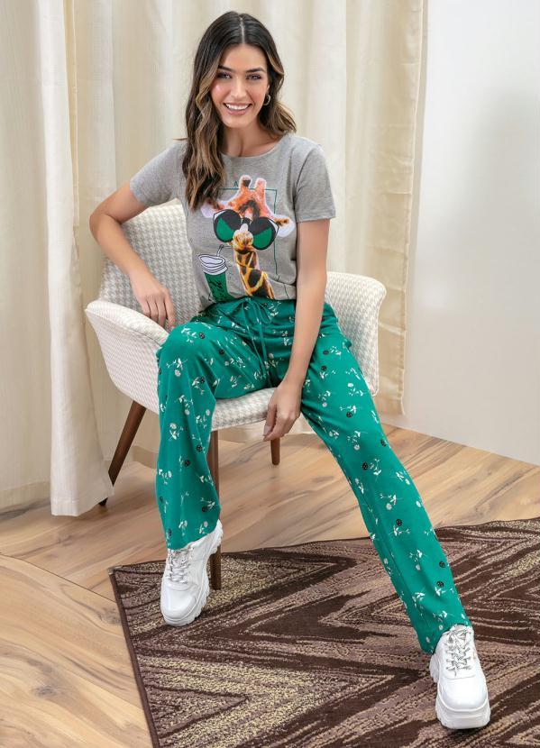 bonprix - Calça Comfort Pantalona Floral Verde 5