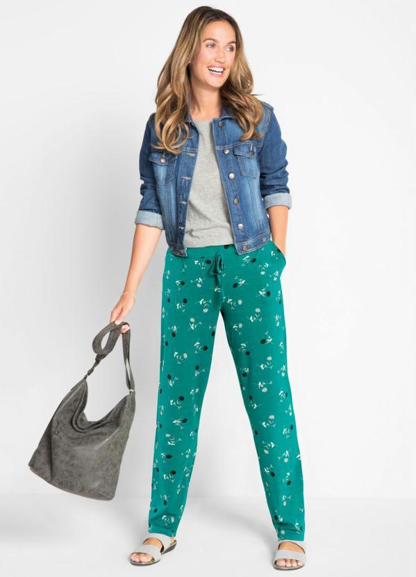 bonprix - Calça Comfort Pantalona Floral Verde 6