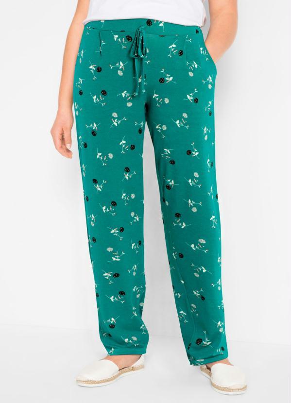 bonprix - Calça Comfort Pantalona Floral Verde 9