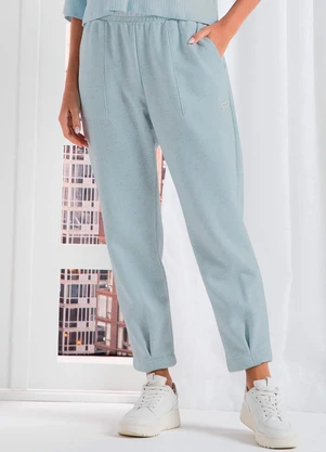 Calça Comfy Feminina Moletom com Linho Azul Marialicia