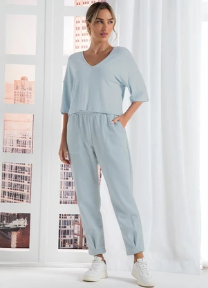Marialícia - Calça Comfy Feminina Moletom com Linho Azul - MARIALÍCIA