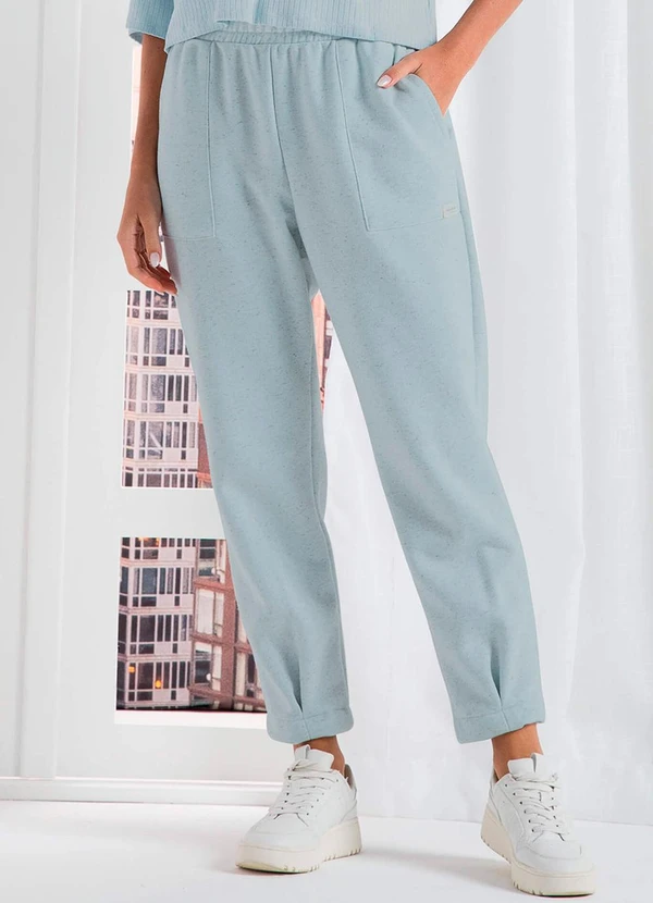 Marialícia - Calça Comfy Feminina Moletom com Linho Azul