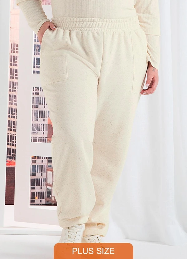Marialícia - Calça Comfy Feminina Moletom com Linho Bege