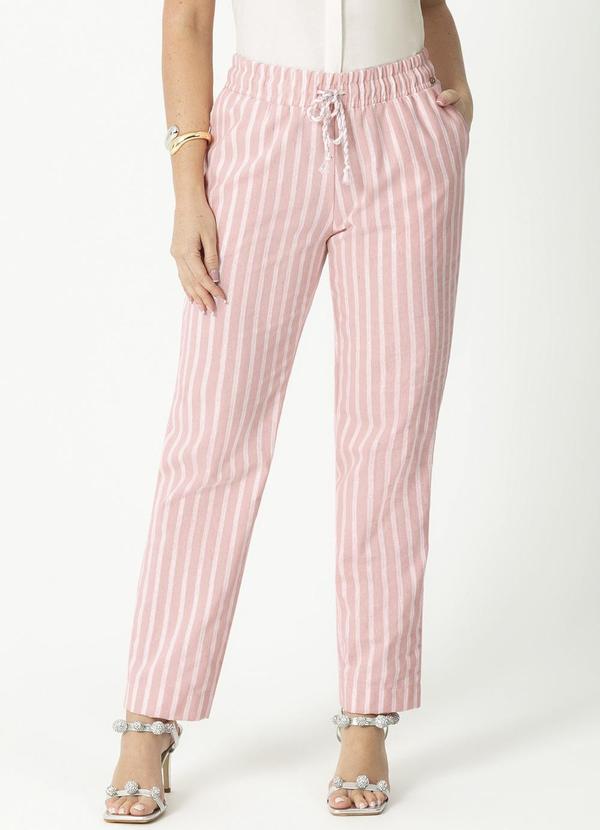 Gris - Calça de Cintura Alta Listrada Rosa