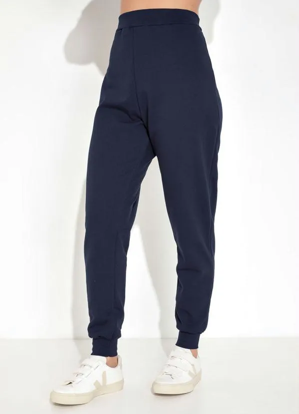 Moda Pop - Calça de Moletom com Elástico Marinho