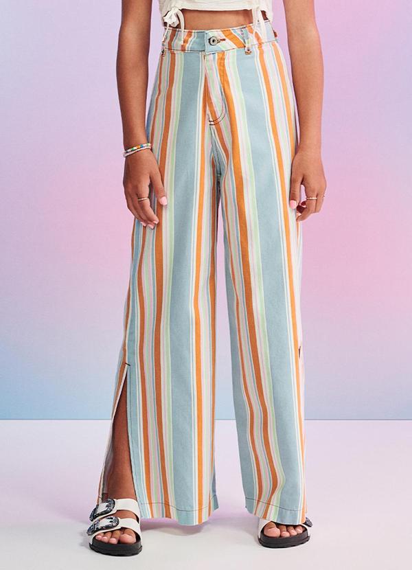 I Am - Calça de Sarja Listrada Azul