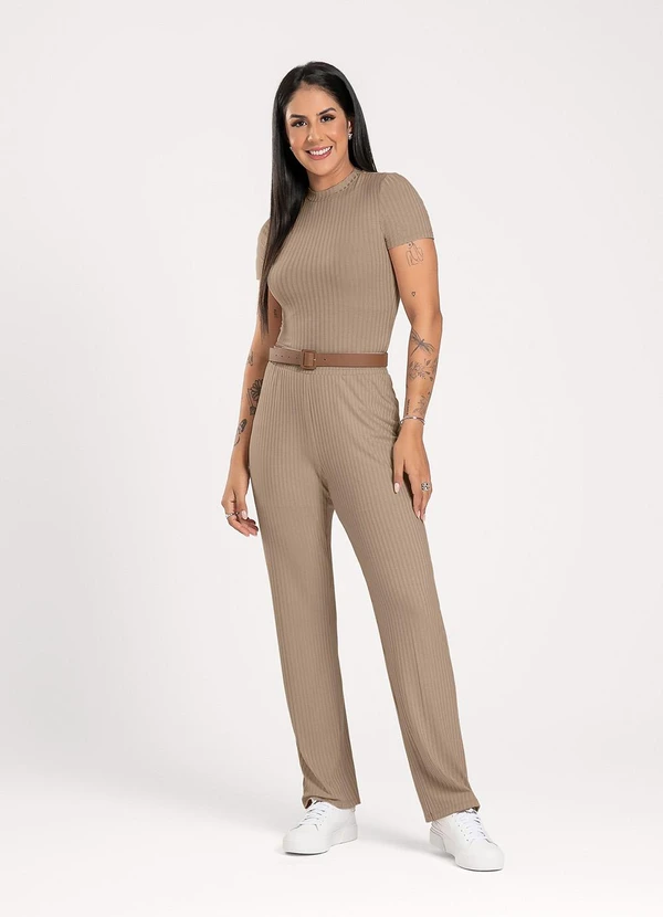Cativa - Calça em Canelado Marrom Claro