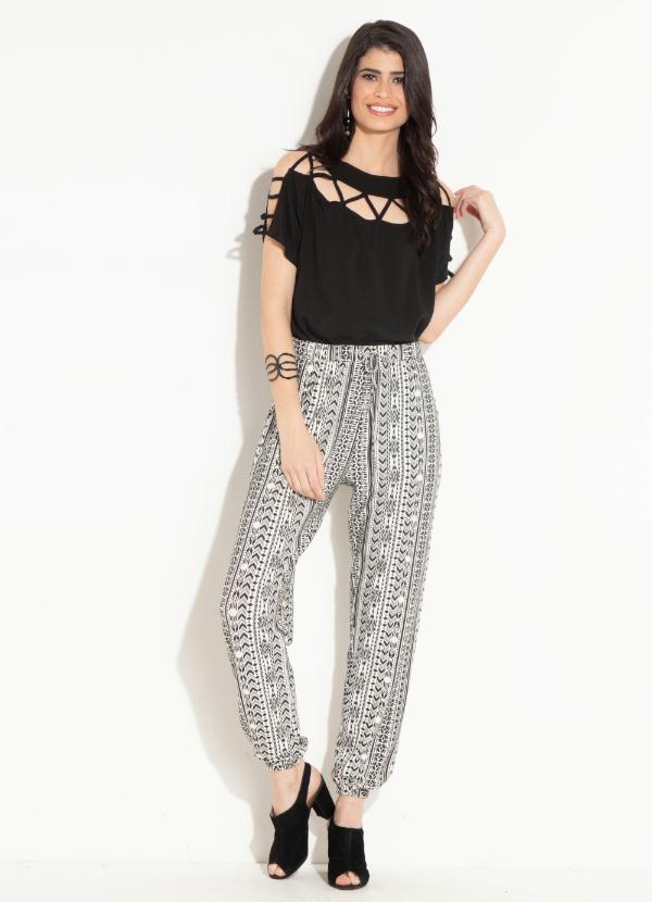 Quintess - Calça Étnica Branco com Bolsos e Amarrações 3