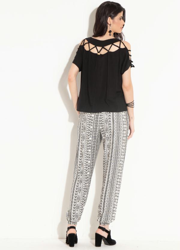 Quintess - Calça Étnica Branco com Bolsos e Amarrações 4