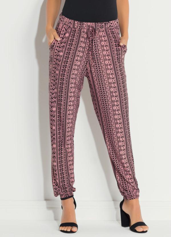 Quintess - Calça Étnica Rosê com Bolsos e Amarrações