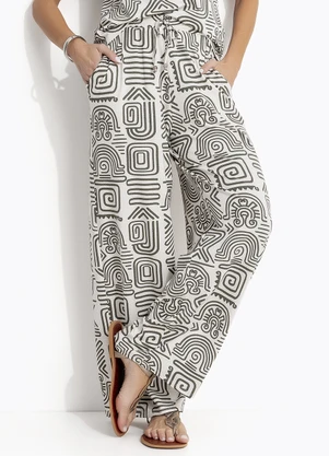 Quintess - Calça Étnico Verde em Malha de Viscose - QUINTESS