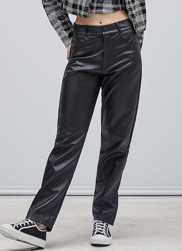 Authoria - Calça Fake Leather Preta Preto